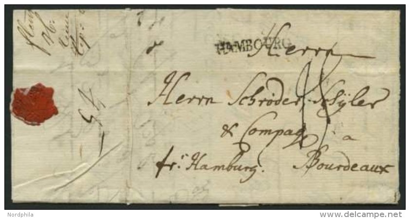 HAMBURG VORPHILA 1780, HAMBOURG, L1 Durchgangsstempel Auf Brief Von Flensburg Nach Bordeaux, Pracht - Sonstige & Ohne Zuordnung