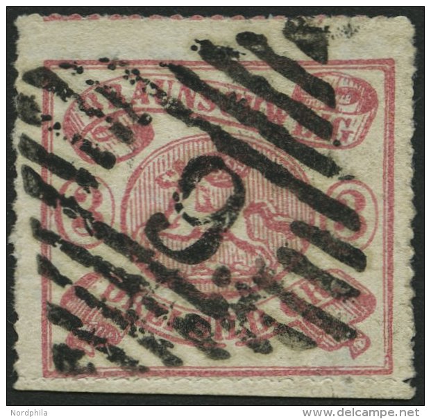 BRAUNSCHWEIG 16A O, 1864, 3 Sgr. Lilarot, Nummernstempel 9, Unten Mit Teil Der Nachbarmarke, Unbedeutende Kleine Aufhell - Braunschweig