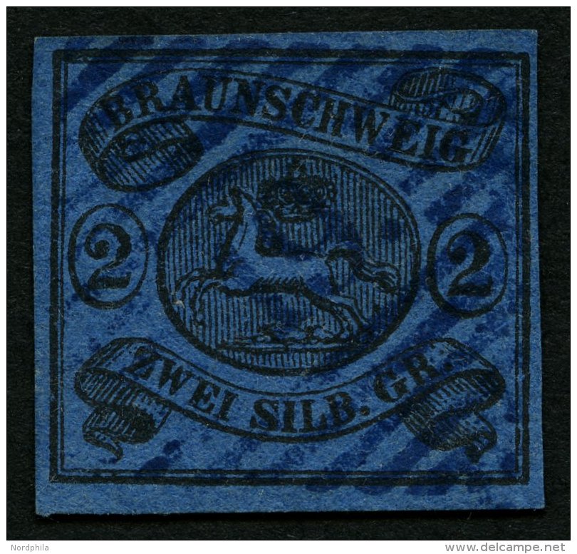 BRAUNSCHWEIG 7a O, 1853, 2 Sgr. Schwarz Auf Blau Mit Zentrischem Blauen Nummernstempel 19 (HARZBURG), Feinst (kleine R&u - Brunswick