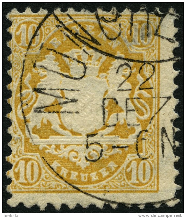 BAYERN 35 O, 1875, 10 Kr. Dunkelchromgelb, Wz. 2, Helle Ecke Sonst Pracht, Gepr. W. Engel, Mi. 320.- - Other & Unclassified