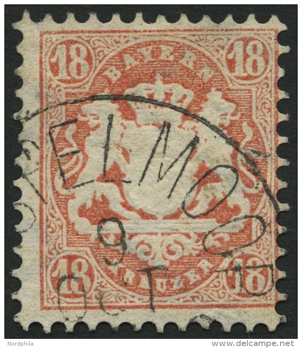 BAYERN 27Xb O, 1870, 18 Kr. Dunkelziegelrot, Wz. Enge Rauten, Feinst, Gepr. Stegm&uuml;ller, Mi. 240.- - Sonstige & Ohne Zuordnung