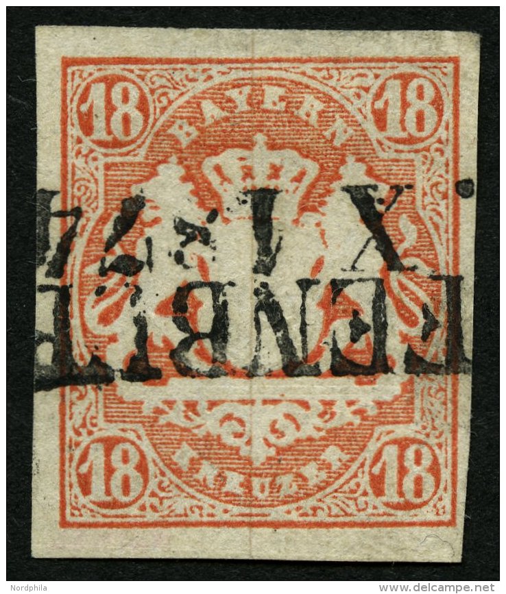 BAYERN 19 O, 1867, 18 Kr. Dunkelzinnoberrot, L2, Gepr. Engel, Mi. (220.-) - Other & Unclassified