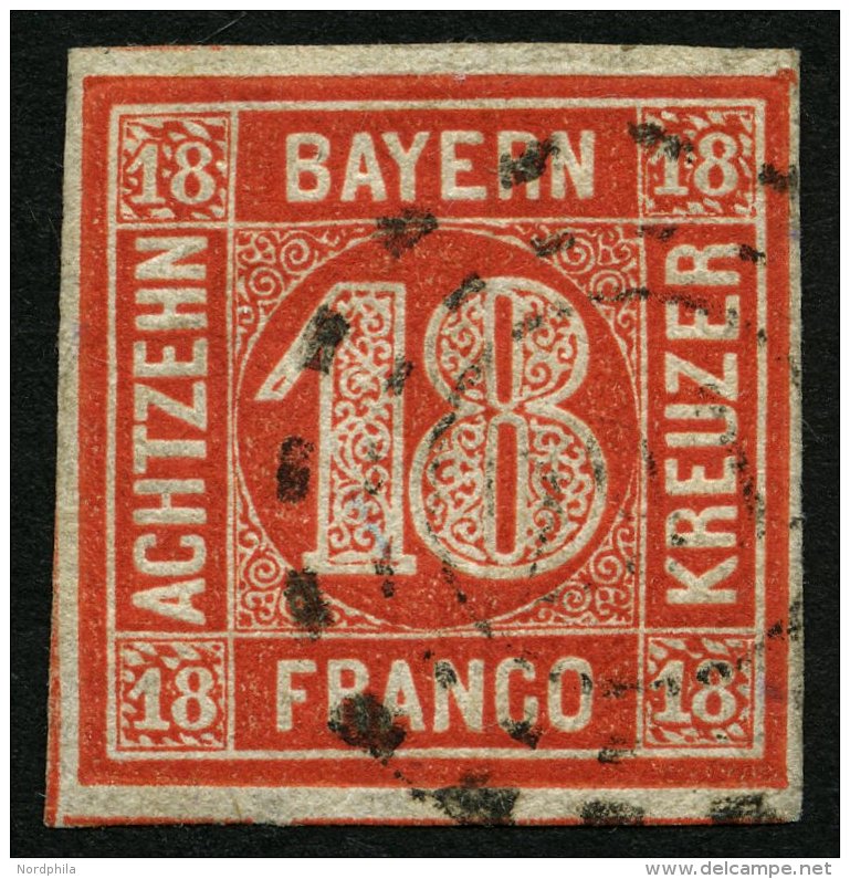 BAYERN 13a O, 1862, 18 Kr. Zinnoberrot, Pracht, Gepr. Pfenninger, Mi. 200.- - Sonstige & Ohne Zuordnung