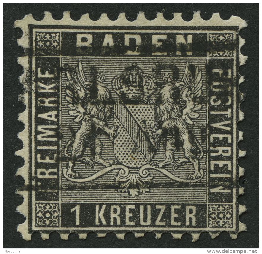 BADEN 13a O, 1862, 1 Kr. Schwarz, Kaum Sichtbare Bugspur Sonst Pracht, Mi. 120.- - Sonstige & Ohne Zuordnung