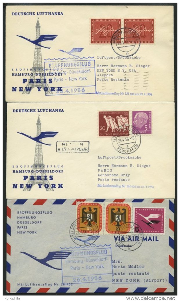 DEUTSCHE LUFTHANSA 56-59a,60 BRIEF, 23.4.1956, Erstflug Hamburg-D&uuml;sseldorf-Paris-New York Mit Superconstellation, 5 - Sonstige & Ohne Zuordnung