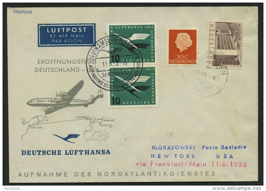 DEUTSCHE LUFTHANSA 40 BRIEF, 11.6.1955, Hamburg-New York, Brief Aus Holland Mit H&ouml;ll&auml;ndischer Und Deutscher Fr - Gebraucht