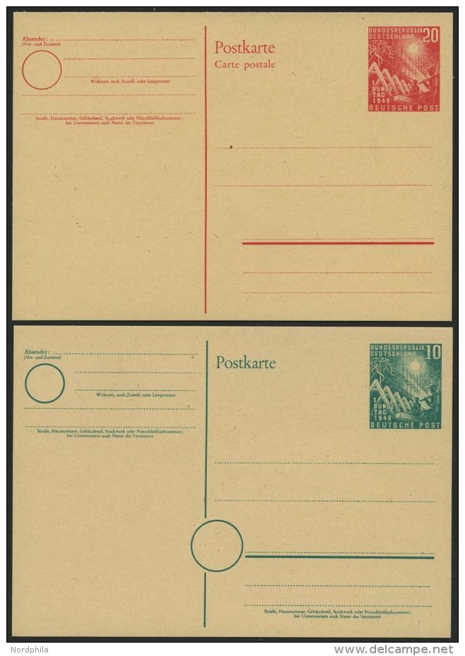 GANZSACHEN PSo 1/2 BRIEF, 1949, Bundestag, Ungebraucht, 2 Prachtkarten, Mi. 56.- - Sammlungen