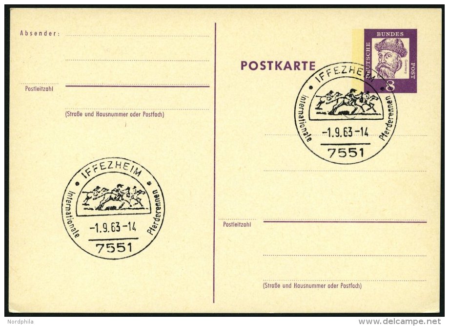 GANZSACHEN P 73 BRIEF, 1962, 8 Pf. Gutenberg, Postkarte In Grotesk-Schrift, Leer Gestempelt Mit Sonderstempel IFFEZHEIM - Sammlungen