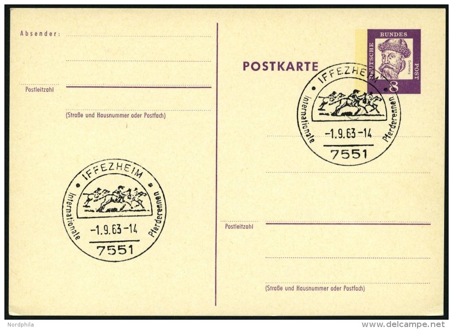 GANZSACHEN P 73 BRIEF, 1962, 8 Pf. Gutenberg, Postkarte In Grotesk-Schrift, Leer Gestempelt Mit Sonderstempel IFFEZHEIM - Collections