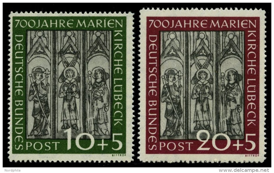 BUNDESREPUBLIK 139/40 **, 1951, Marienkirche, &uuml;blich Gez&auml;hnt Pracht, Mi. 200.- - Gebraucht