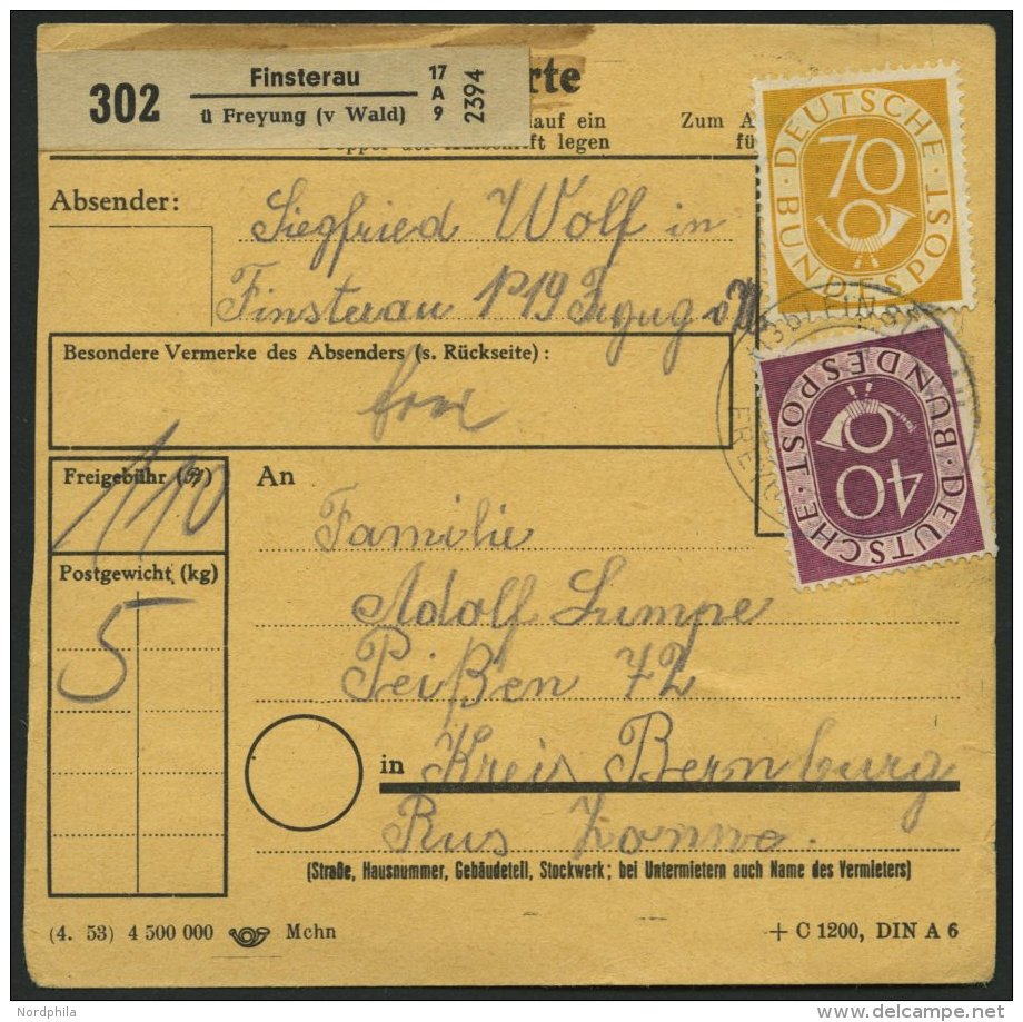 BUNDESREPUBLIK 136-38 BRIEF, 1954, 70 - 90 Pf. Posthorn, Je Mit Zusatzfrankatur Auf Paketkarte, Pracht - Gebraucht