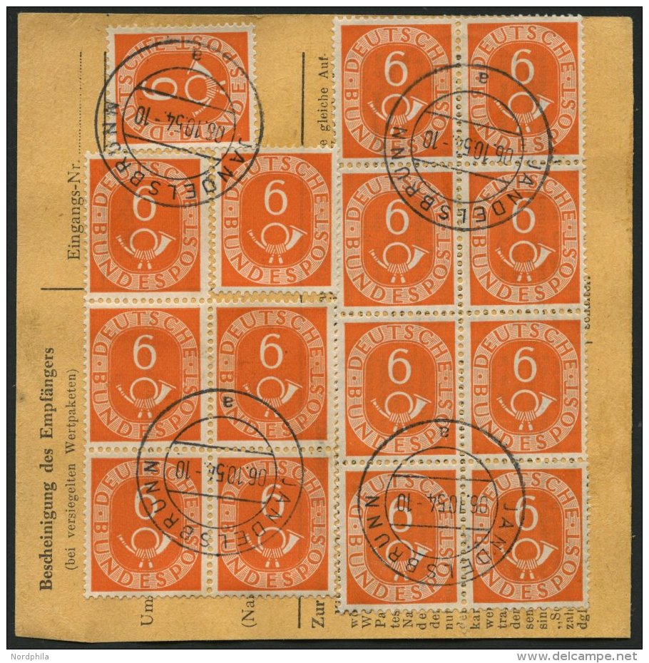 BUNDESREPUBLIK 126 BRIEF, 1954, 6 Pf. Posthorn Im Achterblock Und F&uuml;nferblock R&uuml;ckseitig Mit 32 Pf. Zusatzfran - Used Stamps