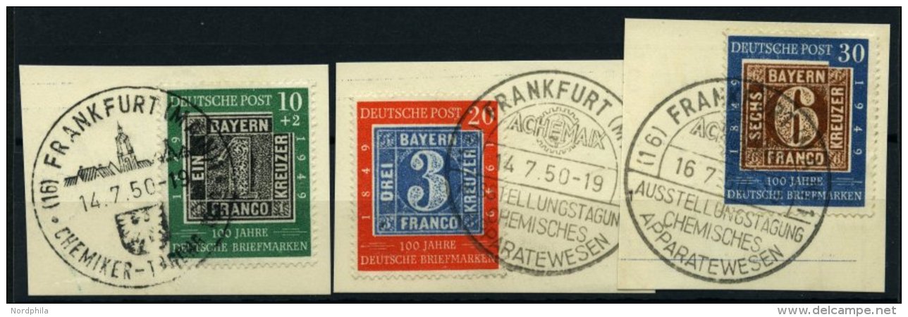 BUNDESREPUBLIK 113-15 BrfStk, 1949, 100 Jahre Briefmarken Mit Sonderstempel FRANKFURT CHEMISCHES APPARATEWESEN (2 Versch - Gebraucht