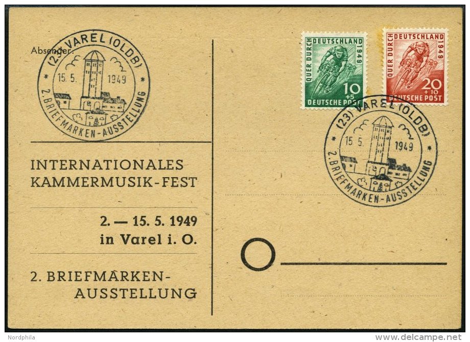 AMERIK. U. BRITISCHE ZONE 106/7 BRIEF, 1949, Radrennen Auf Ersttagskarte Mit Sonderstempel VAREL 2. BRIEFMARKEN-AUSSTELL - Other & Unclassified