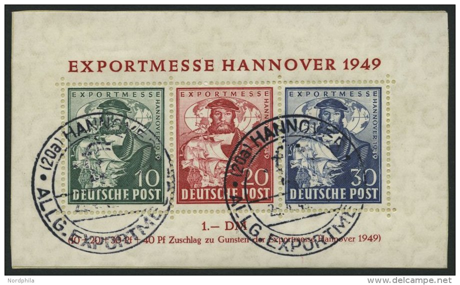 AMERIK. U. BRITISCHE ZONE Bl. 1a BrfStk, 1949, Block Exportmesse, Sonderstempel, Pracht, Kurzbefund A. Schlegel, Mi. 250 - Autres & Non Classés