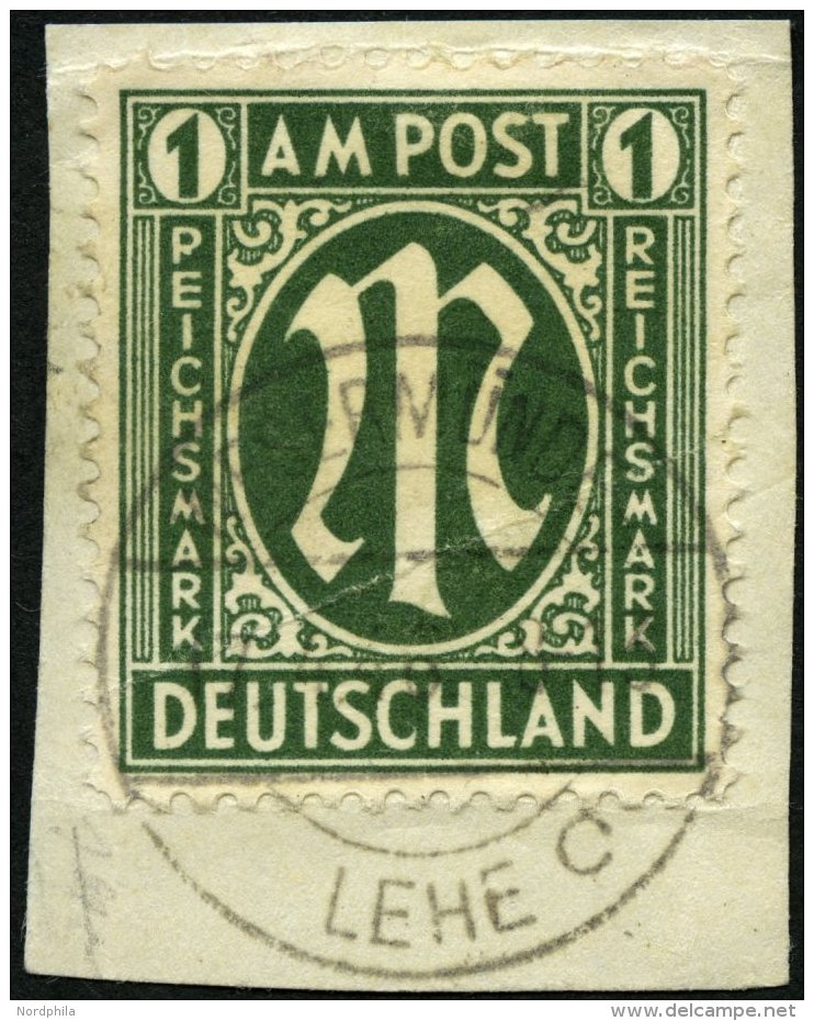 AMERIK. U. BRITISCHE ZONE 35I BrfStk, 1945, 1 RM Dunkelgraugr&uuml;n Mit Abart PEICHSMARK, Stempel WESTERM&Uuml;NDE-LEHE - Autres & Non Classés