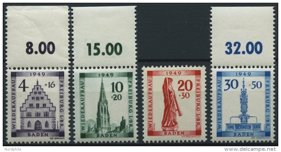 BADEN 38-41A **, 1949, Freiburg, Gez&auml;hnt, Prachtsatz, Mi. 70.- - Sonstige & Ohne Zuordnung