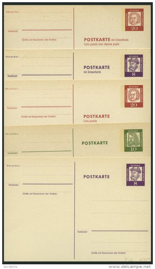 GANZSACHEN P 56-61 BRIEF, 1962, Bedeutende Deutsche In Grotesk, Komplett, Ungebraucht, 5 Prachtkarten, Mi. 81.25 - Sammlungen