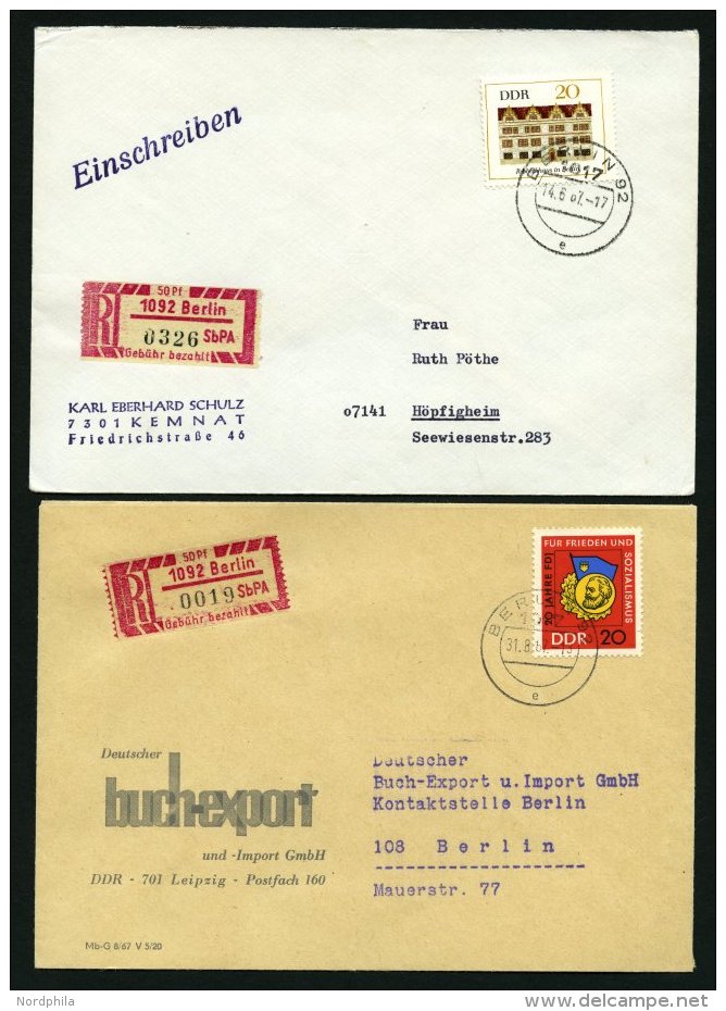 EINSCHREIBEMARKEN 1Cy BRIEF, 1967, 50 Pf. Rosakarmin/schwarz, Gez&auml;hnt 121/2, Pergamin-Papier, PLZ 1092 Auf Einschre - Einschreibemarken