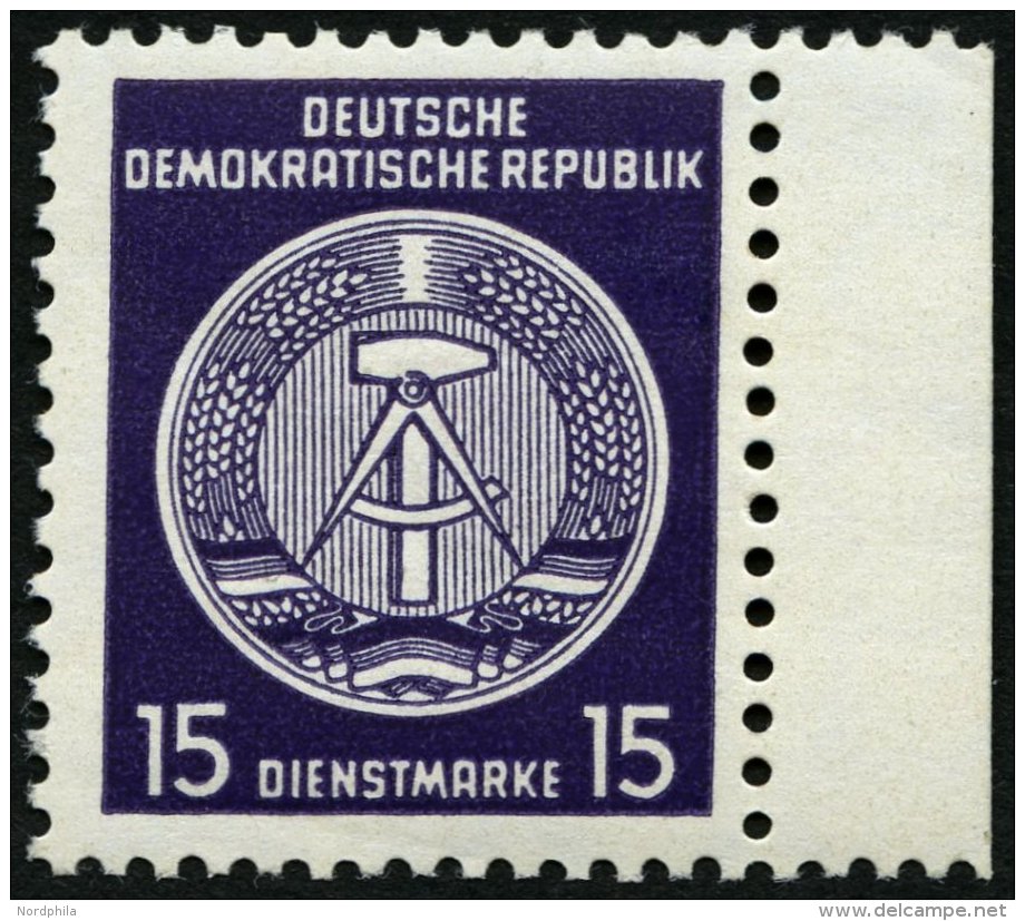 DIENSTMARKEN A D 21IIXII **, 1954, 15 Pf. Schwarzgrauviolett, Type II, Wz. XII, Rechtes Randst&uuml;ck, Pracht, Gepr. Ja - Sonstige & Ohne Zuordnung