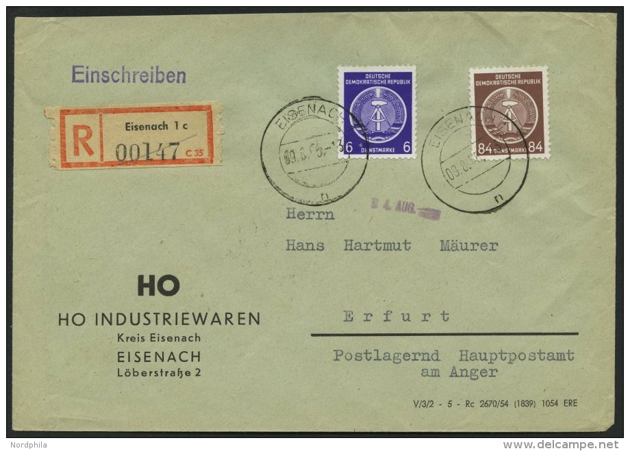 DIENSTMARKEN A D 2,17 BRIEF, 1956, 84 Pf. Lebhaftr&ouml;tlichbraun Mit 6 Pf. Zusatzfrankatur Auf Einschreibbrief, Pracht - Sonstige & Ohne Zuordnung