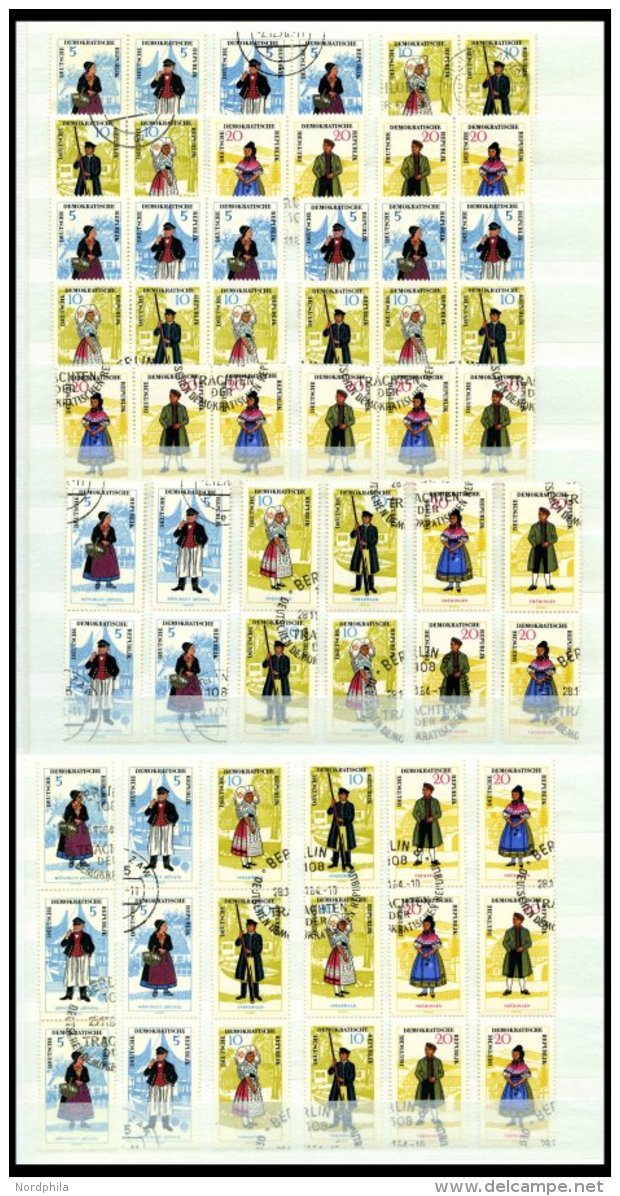 DDR 1074-79 O, 1964, Volkstrachten, Alle 24 Zusammendrucke Komplett (W Zd 144-55 Und S Zd 64-75), Pracht - Used Stamps