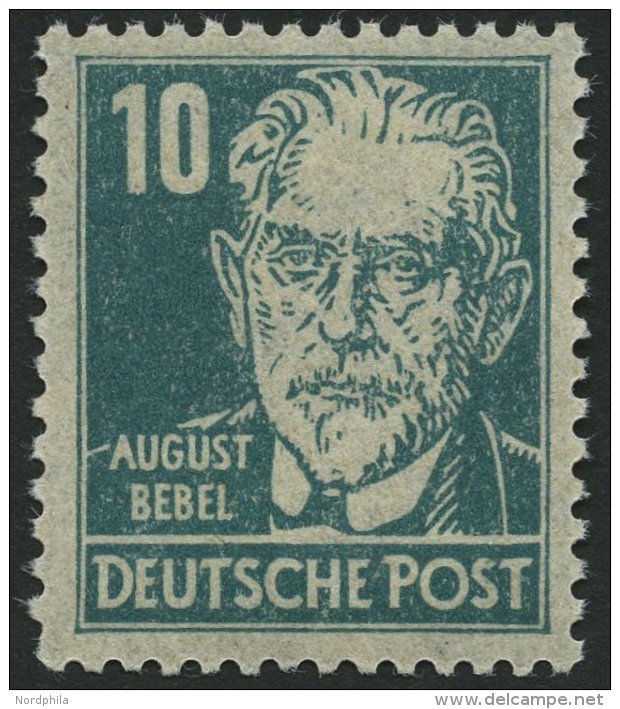 ALLGEMEINE-AUSGABEN 215ay **, 1948, 10 Pf. Dunkelbl&auml;ulichgr&uuml;n Bebel, Borkengummierung Senkrecht, Pracht, Mi. 1 - Sonstige & Ohne Zuordnung