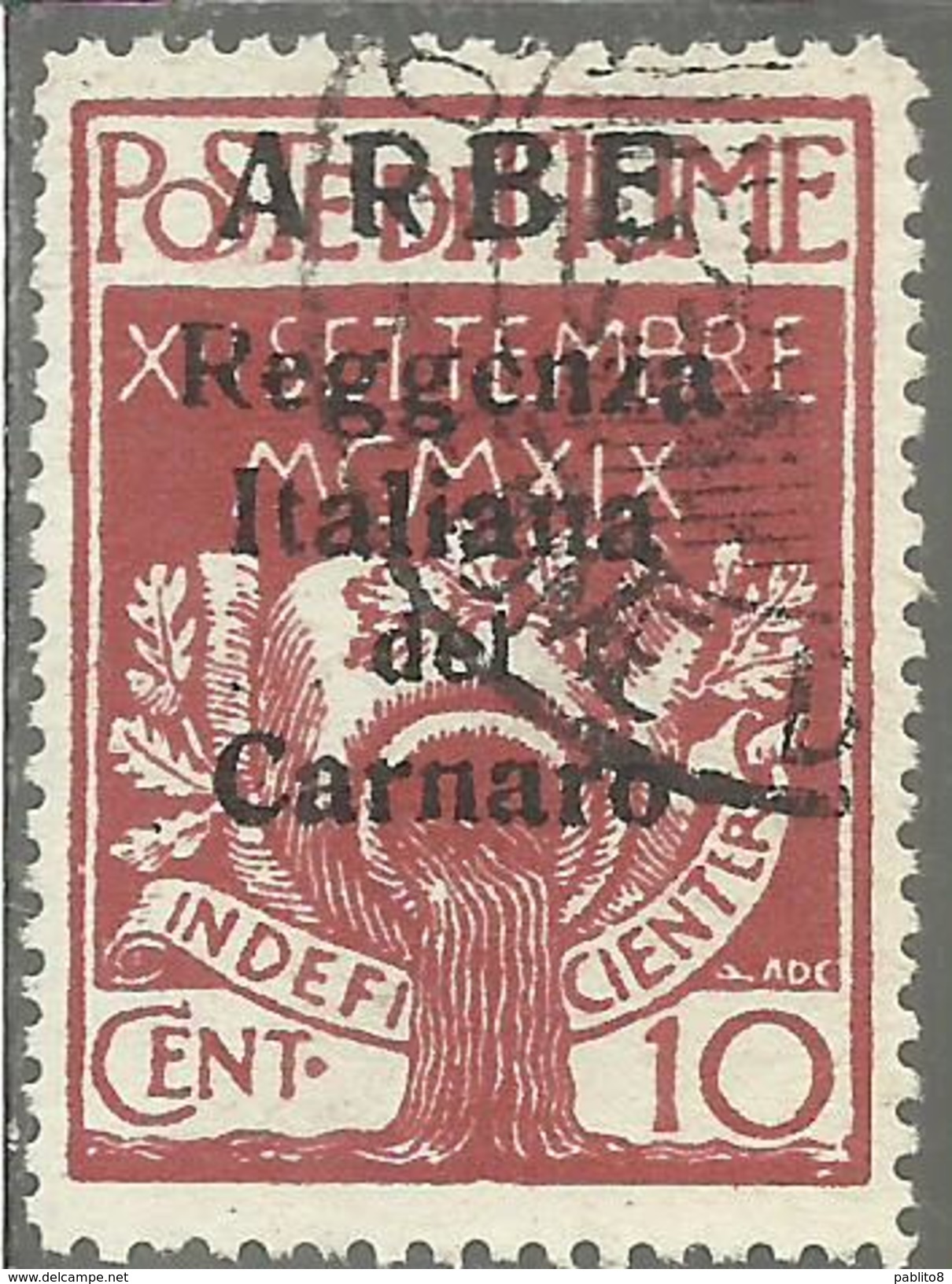ARBE 1920 REGGENZA ITALIANA DEL CARNARO CENT. 10 C USATO USED OBLITERE´ - Arbe & Veglia