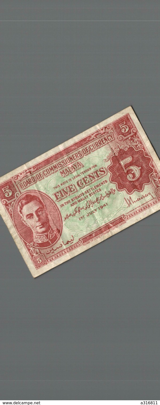 BILLET  MALAYA  FIVE CENTS - Malawi