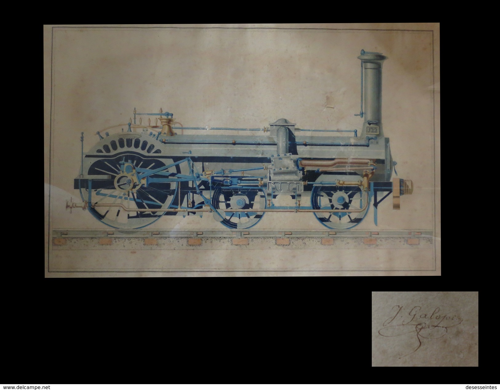 [TRAINS CHEMINS De FER] [Dessin à La Plume Et Aquarelle] - Locomotive à Vapeur. - Dessins