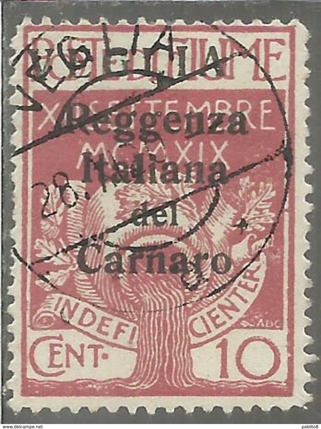 VEGLIA 1920 REGGENZA ITALIANA DEL CARNARO CENT. 10 C USATO USED OBLITERE´ - Arbe & Veglia