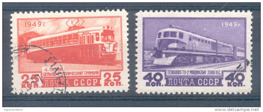 RUSSIE U.R.S.S. U.S.S.R. RUSSLAND YVERT ET TELLIER NR. 1401-1 CONSTRUCTIONES FERROVIAIRES LOCOMOTIVES DIVERSES TRAMWAY L - Usados