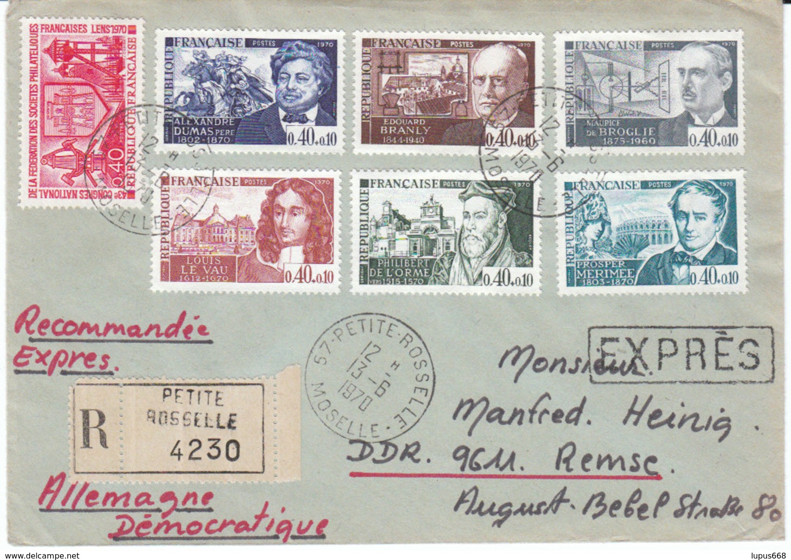 Frankreich (1967-) 1970   Einschreiben + Express  Von PETITE- ROSSELLE Nach Deutschland - Lettres & Documents