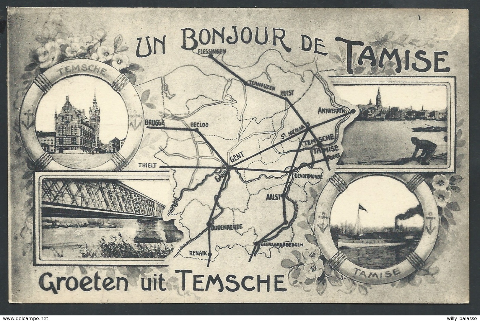 +++ CPA - Carte Fantaisie - Un Bonjour De TAMISE - Groeten Uit TEMSCHE - TEMSE - Carte Géographique   // - Temse