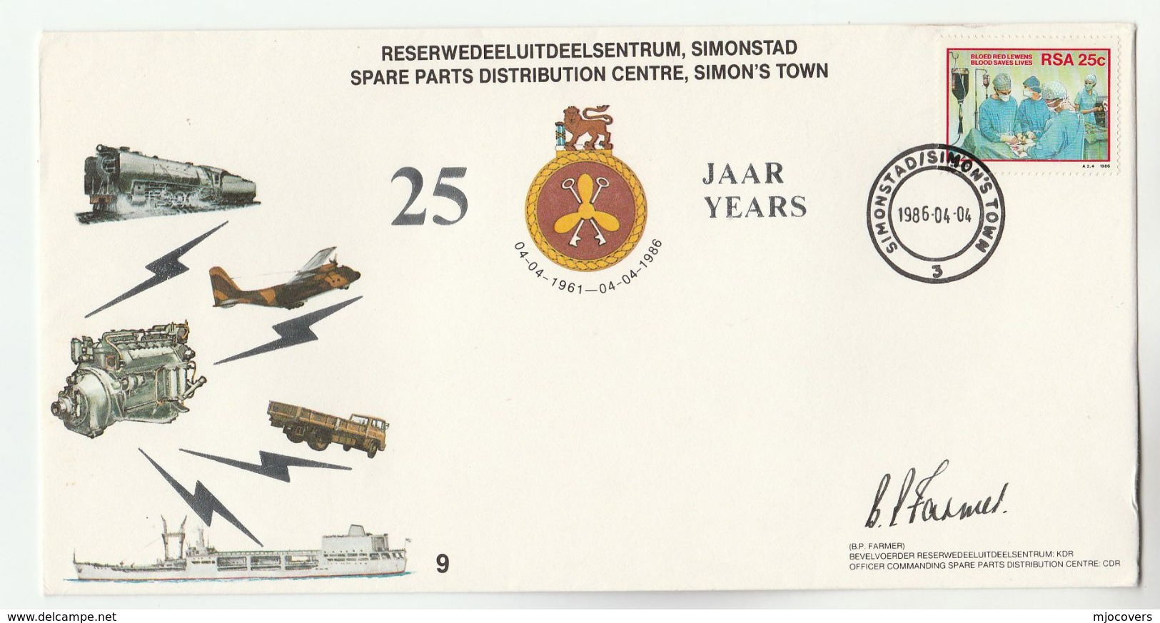 1986 SIGNED By COMMANDING OFFICER SA NAVY Parts DISTRIBUTION CENTRE ANNIV COVER Ship South Africa Forces Aviation Flight - Covers & Documents