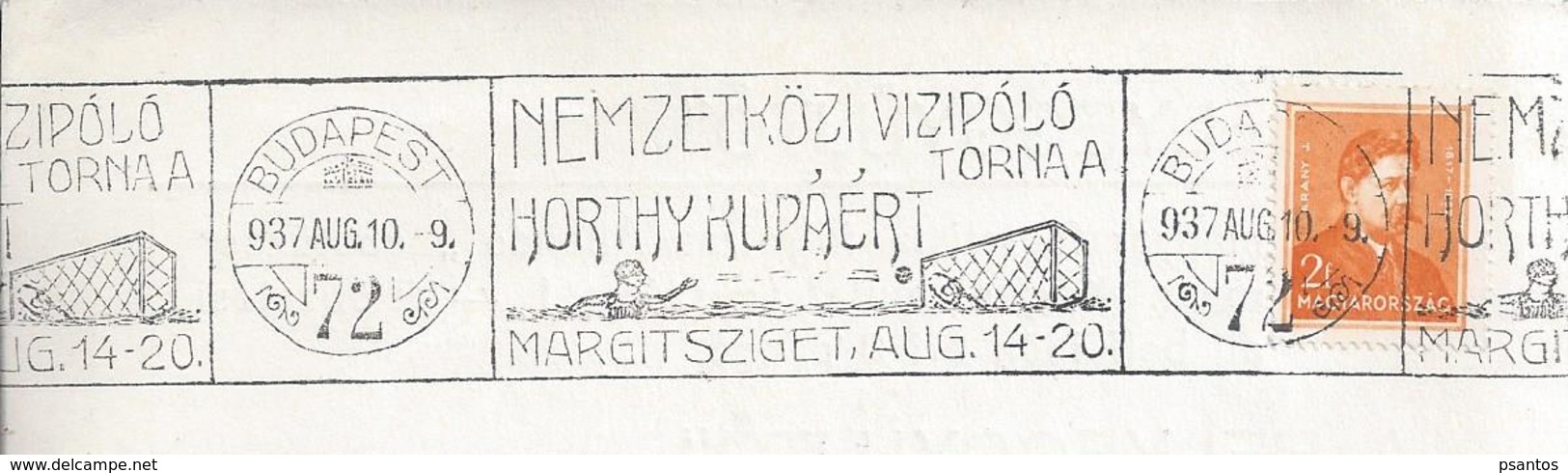 Water Polo.Wasserball.Water-polo.Vizipolo.Rare Water Polo Pennant Circulated In 1937 In Budapest.2 Scn. - Wasserball