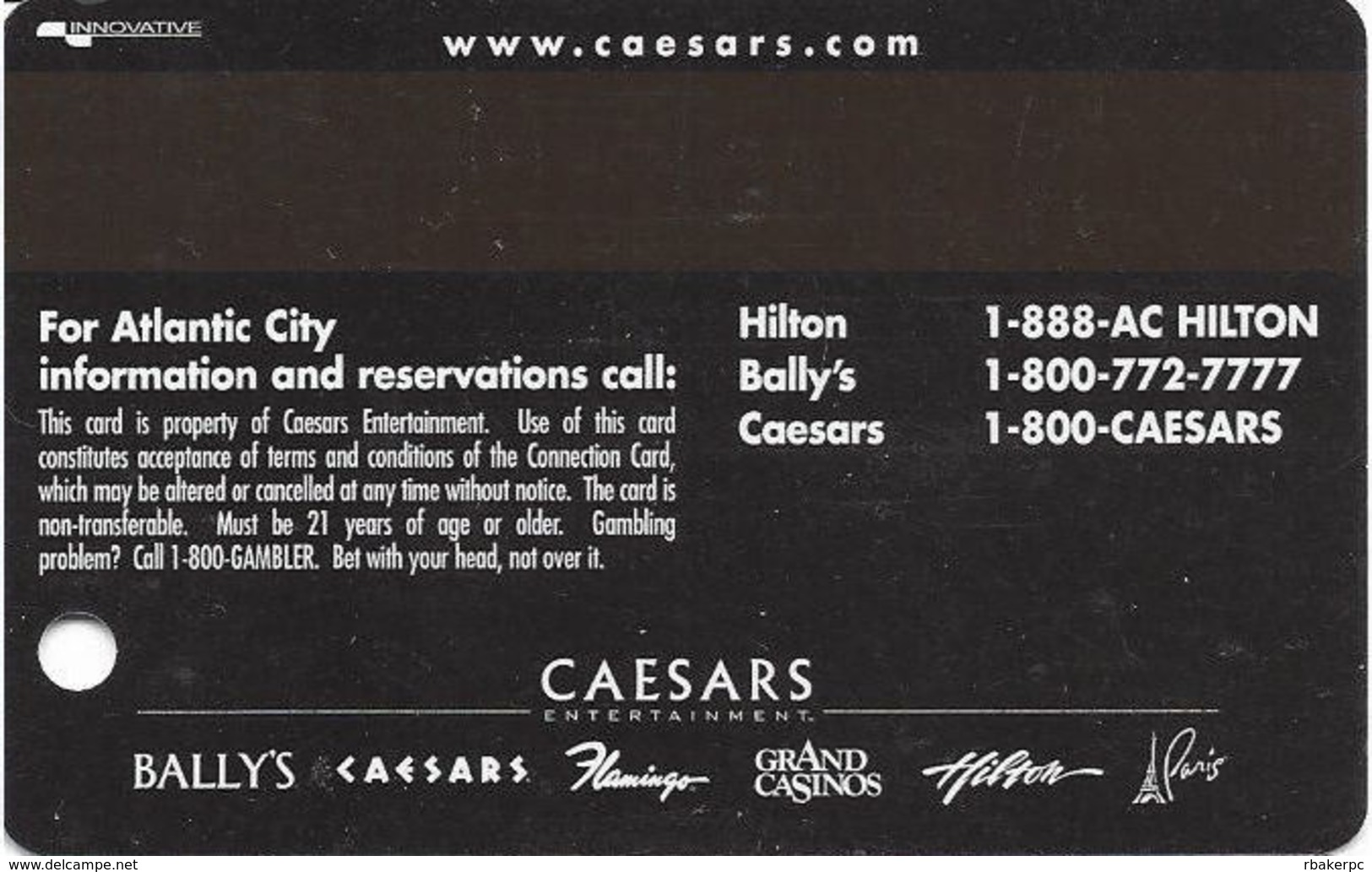 Atlantic City Hilton Casino - Slot Card - Connection Card - INNOVATIVE Over Mag Stripe - Casino Cards