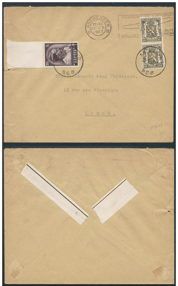 AM288 Lettre De Anvers à Liège 1937 - Lettres & Documents