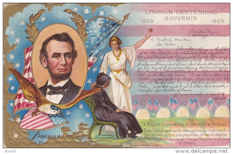 Abraham Lincoln US President Centennial Of Birth Souvenir, C1900s Vintage Postcard - People