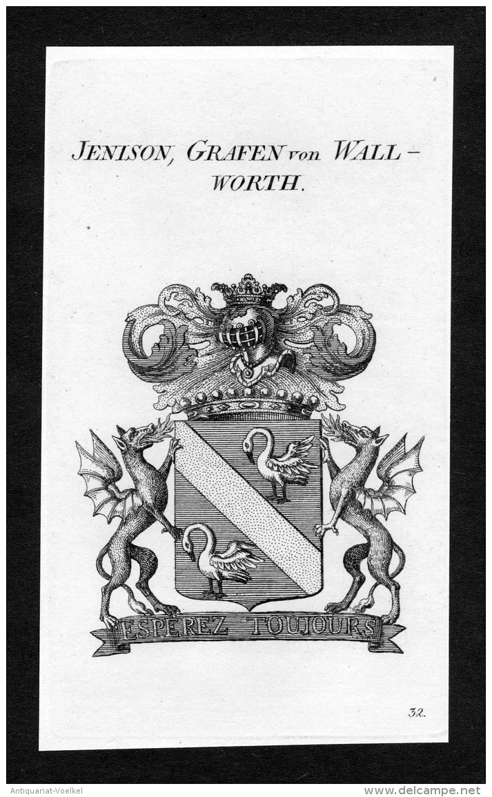 Jenison, Grafen Von Wallworth - Jenison-Walworth Wappen Adel Coat Of Arms Kupferstich  Heraldry Heraldik - Prints & Engravings
