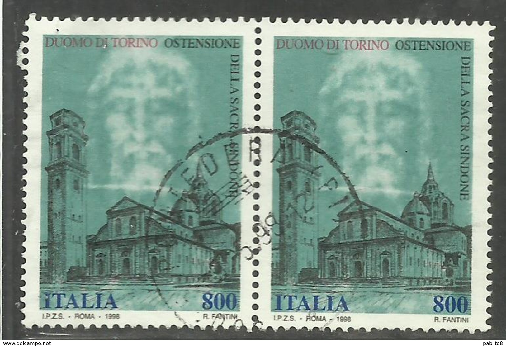 ITALIA REPUBBLICA ITALY REPUBLIC 1998 PATRIMONIO ARTISTICO DUOMO DI TORINO SACRA SINDONE LIRE 800 USATO USED OBLITERE´ - 1991-00: Used