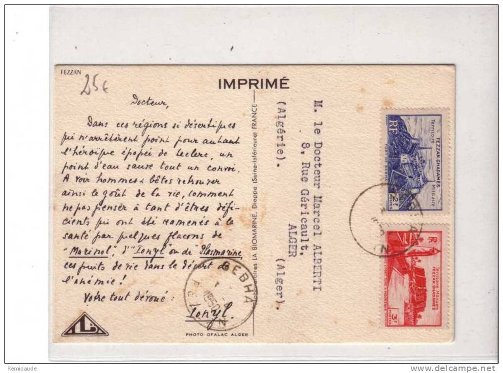 FEZZAN - 1955 - CARTE POSTALE MEDICALE De SEBHA Pour LYON - Covers & Documents