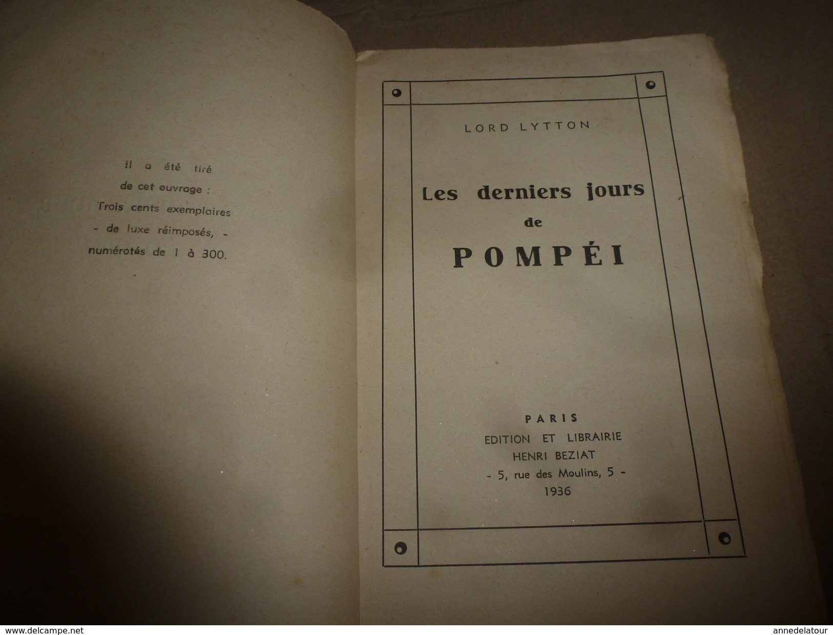 1936   LES DERNIERS JOURS DE POMPEI - Par Lord Lytton - 1901-1940