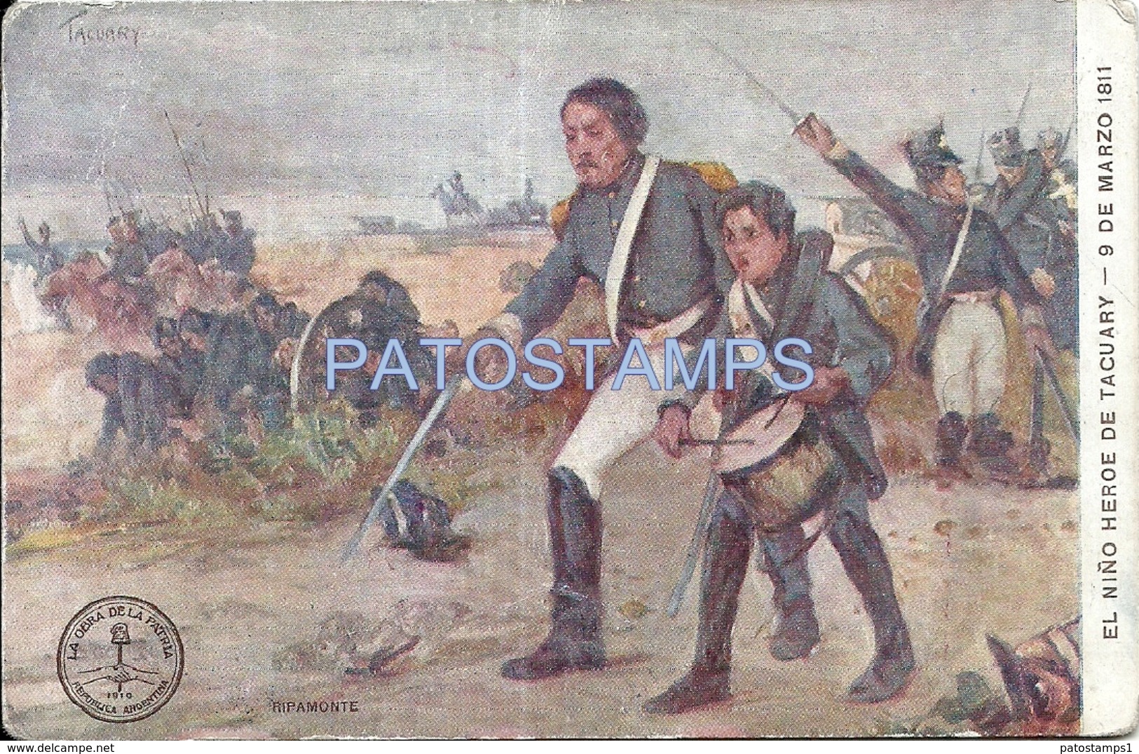 71362 ARGENTINA ART PATRIOTIC PROCER EL GENERAL BELGRANO Y EL NIÑO HEROE DE TACUARY POSTAL POSTCARD - Argentina