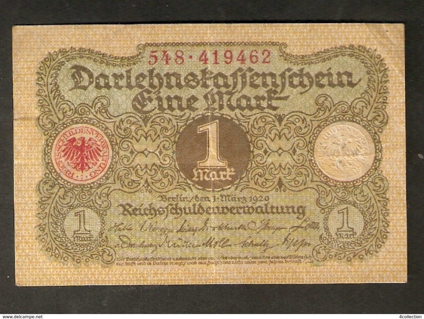 Pa. Germany Weimar Republic Darlehenskassenschein 1 MARK 1920 - # 548 . 419462 - 1 Mark