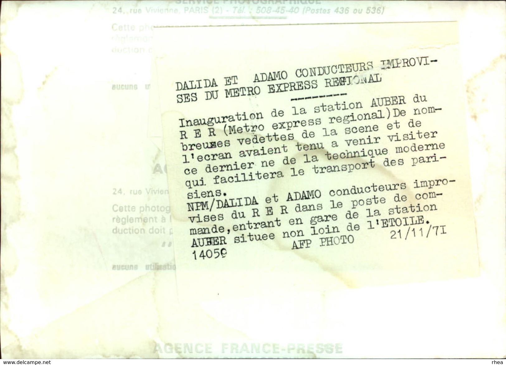 PHOTO - Photo De Presse - Chanteur - DALIDA - ADAMO - Métro  - Chanteuse - - Beroemde Personen