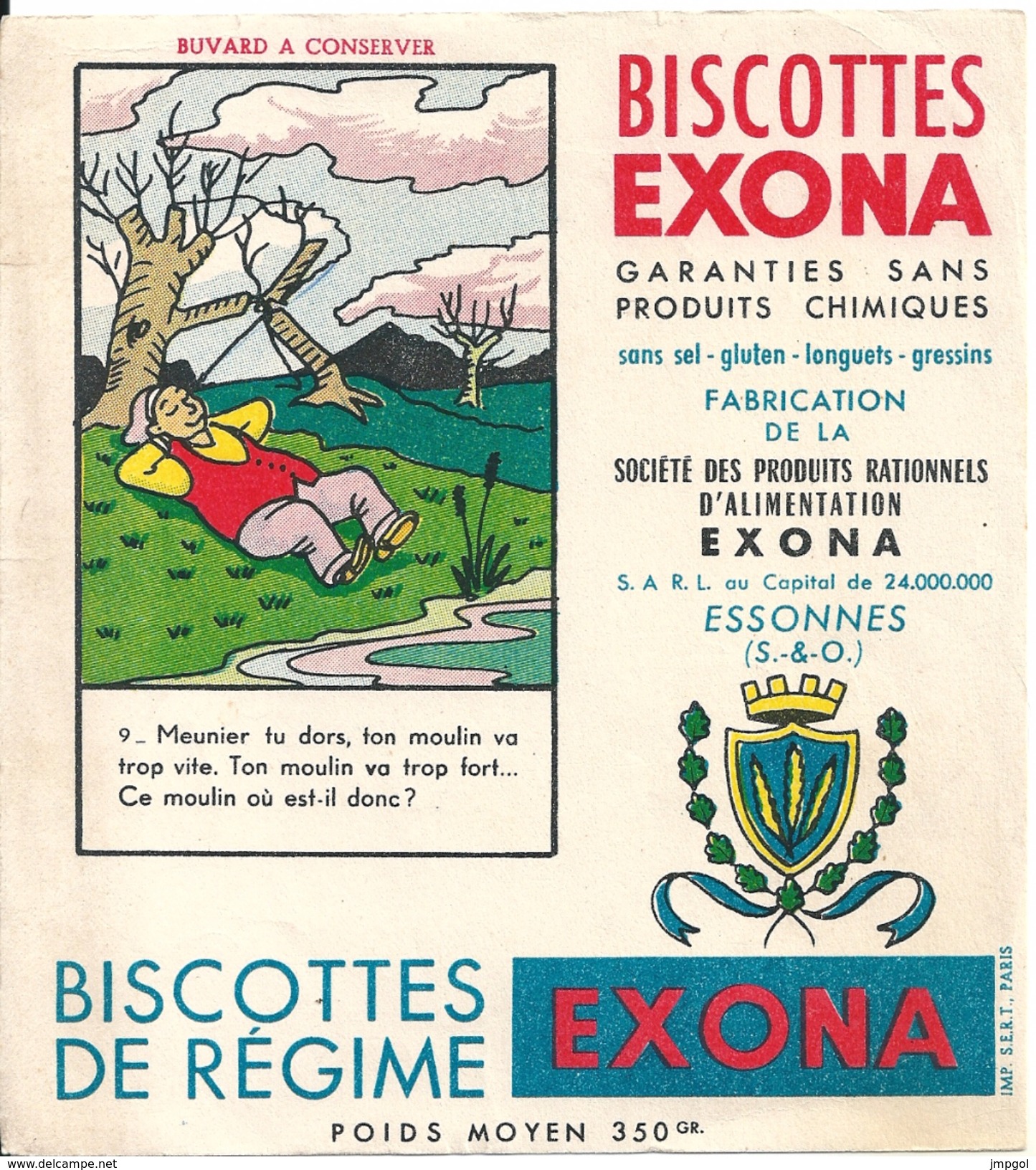 Buvard Biscottes EXONA N° 9 "Meunier Tu Dors ..." - Biscottes