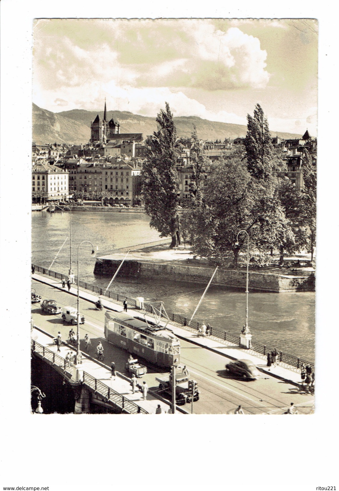 Cpm - Suisse - GENEVE - Pont Du Mont Blanc - 2076 Jaeger - Voiture Camion Tramway Vélo Solex ? - Genève