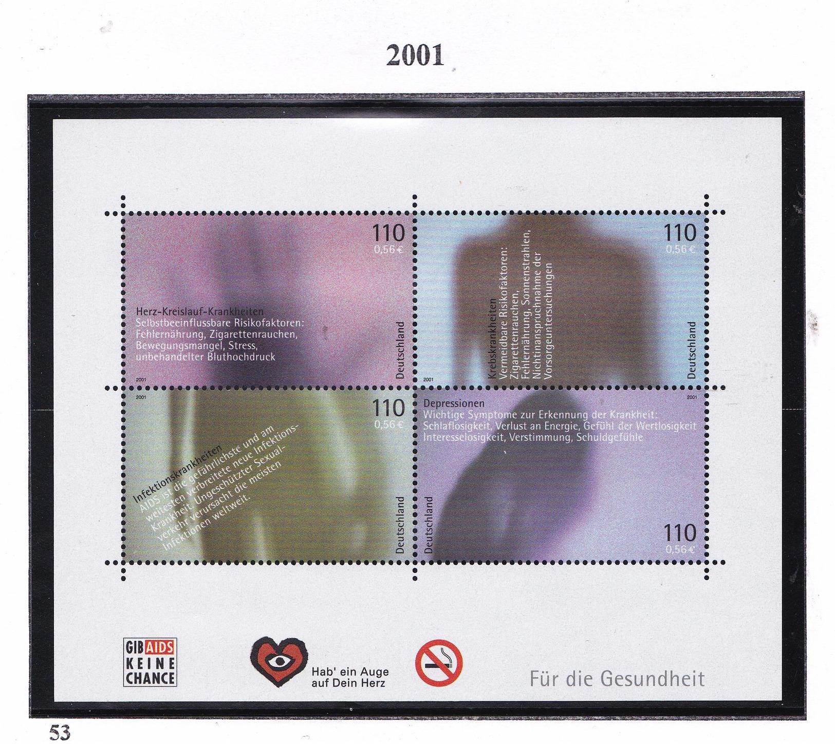 ALLEMAGNE FEDERALE 2001 POUR LA SANTE BLOC 53 MNH ** - Neufs