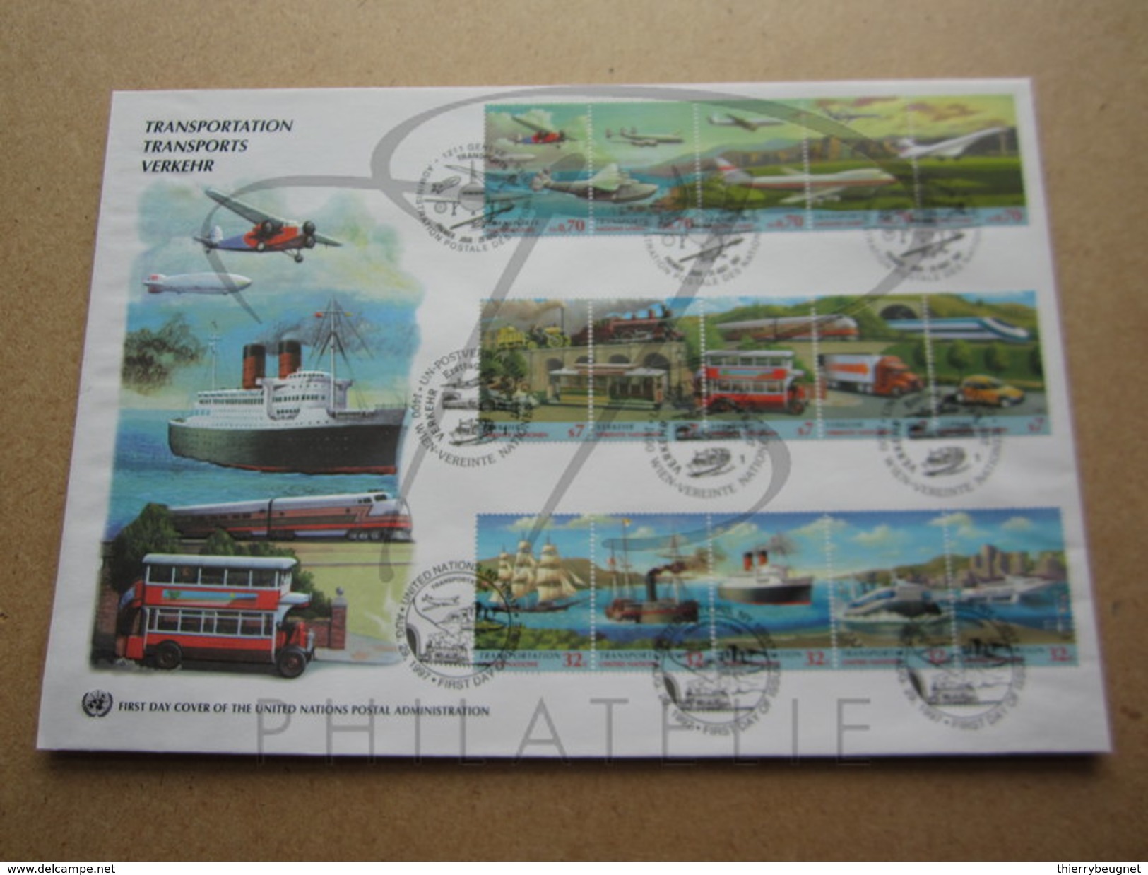 NATIONS UNIES , FDC GRAND FORMAT , LES TRANSPORTS , 1997 !!! - Emissions Communes New York/Genève/Vienne